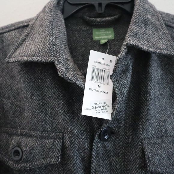 Sid Mashburn Men's Sz M Gray/Black Wool Tweed Herringbone Military Jacket $595 - Picture 6 of 8